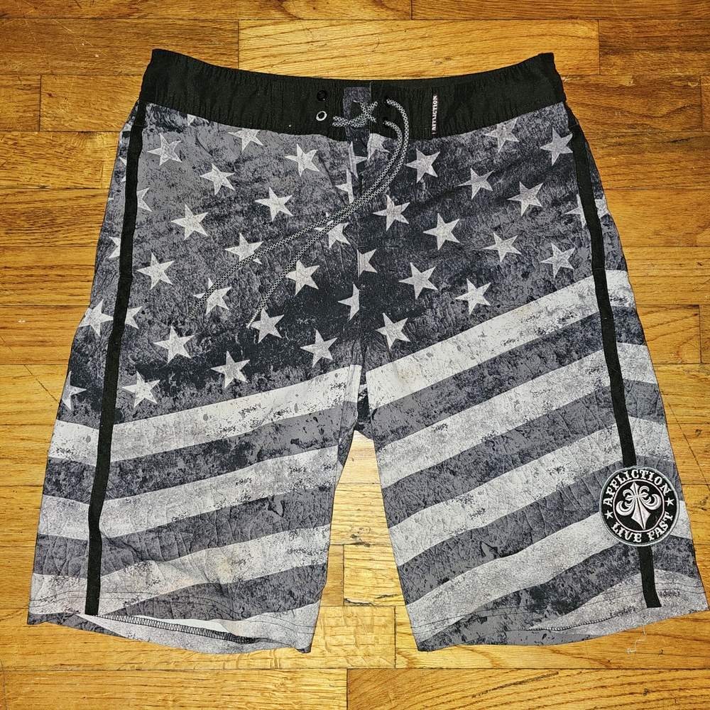 Affliction Grayscale American Flag Board Shorts